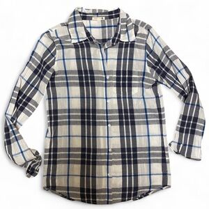 Sundry White and Blue Plaid Button Down Top